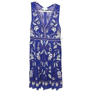 Anthropologie Moulinette Soeurs Beaded Embroidered Sleeveless Dress Royal Blue 8